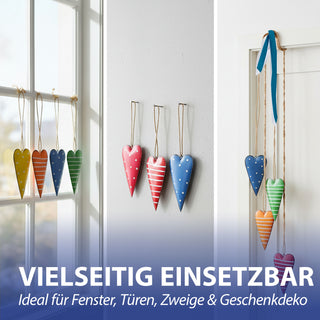 Herz Anhänger 6er Set Metall Schnur sechs Farben Streifen Punkte Dekoanhänger Geschenkidee Herzaufhänger Frühling-/Sommerdekoration