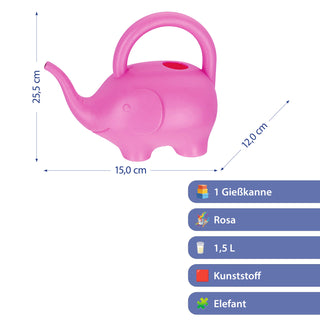 Gießkanne Elefant Kunststoff rosa/hellblau 24x20x12cm 1,5 Liter Kinder-Gießkanne Kanne Wasserkanne Gartenzubehör Motivkanne zum Gießen für Blumen