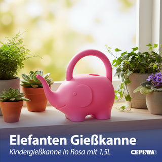 Gießkanne Elefant Kunststoff rosa/hellblau 24x20x12cm 1,5 Liter Kinder-Gießkanne Kanne Wasserkanne Gartenzubehör Motivkanne zum Gießen für Blumen