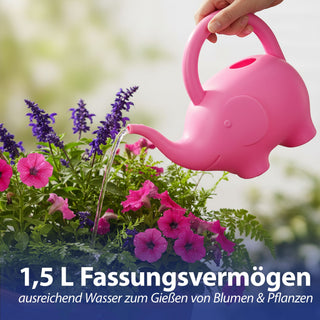 Gießkanne Elefant Kunststoff rosa/hellblau 24x20x12cm 1,5 Liter Kinder-Gießkanne Kanne Wasserkanne Gartenzubehör Motivkanne zum Gießen für Blumen