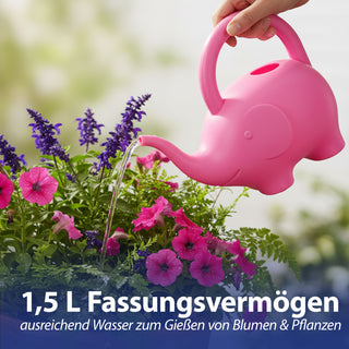 Gießkanne Elefant Kunststoff rosa/hellblau 24x20x12cm 1,5 Liter Kinder-Gießkanne Kanne Wasserkanne Gartenzubehör Motivkanne zum Gießen für Blumen