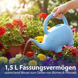 Gießkanne Elefant Kunststoff hellblau 24x20x12cm 1,5 Liter Kinder-Gießkanne Kanne Wasserkanne Gartenzubehör Motivkanne zum Gießen für Blumen
