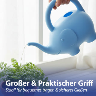 Gießkanne Elefant Kunststoff hellblau 24x20x12cm 1,5 Liter Kinder-Gießkanne Kanne Wasserkanne Gartenzubehör Motivkanne zum Gießen für Blumen