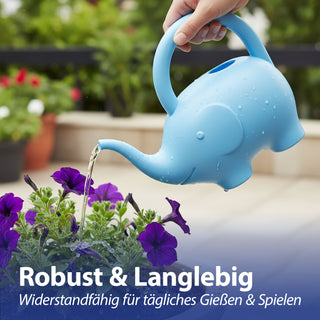 Gießkanne Elefant Kunststoff hellblau 24x20x12cm 1,5 Liter Kinder-Gießkanne Kanne Wasserkanne Gartenzubehör Motivkanne zum Gießen für Blumen