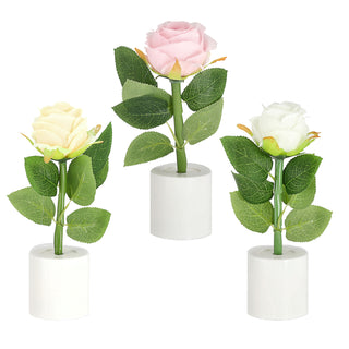 LED Rosen 3er Set Polyester PE 5x17cm creme weiß rosa batteriebetrieben An-/Ausschalter Dekolicht Blume Leuchtrose künstliche Rose mit Blättern