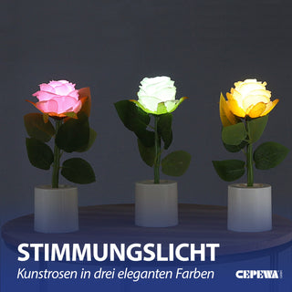 LED Rosen 3er Set Polyester PE 5x17cm creme weiß rosa batteriebetrieben An-/Ausschalter Dekolicht Blume Leuchtrose künstliche Rose mit Blättern