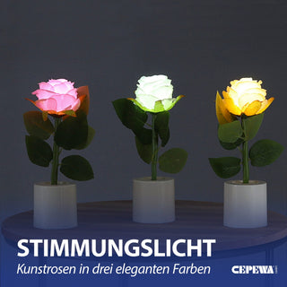 LED Rosen 3er Set Polyester PE 5x17cm creme weiß rosa batteriebetrieben An-/Ausschalter Dekolicht Blume Leuchtrose künstliche Rose mit Blättern
