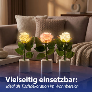 LED Rosen 3er Set Polyester PE 5x17cm creme weiß rosa batteriebetrieben An-/Ausschalter Dekolicht Blume Leuchtrose künstliche Rose mit Blättern