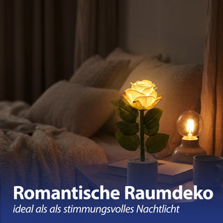LED Rosen 3er Set Polyester PE 5x17cm creme weiß rosa batteriebetrieben An-/Ausschalter Dekolicht Blume Leuchtrose künstliche Rose mit Blättern