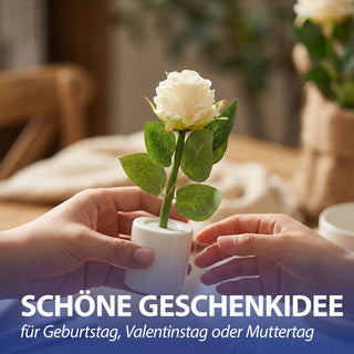 LED Rosen 3er Set Polyester PE 5x17cm creme weiß rosa batteriebetrieben An-/Ausschalter Dekolicht Blume Leuchtrose künstliche Rose mit Blättern