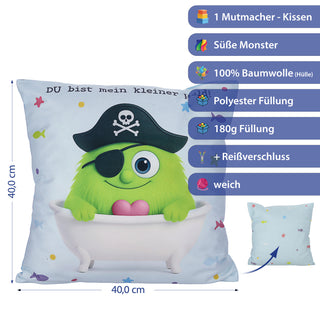 Kissen Mutmacher gelb / rosa / flieder / blau 40x40cm Baumwolle 180g Polyesterfüllung Reißverschluss Kuschelkissen einseitig bedruckt