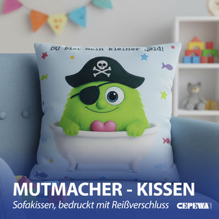 Kissen Mutmacher gelb / rosa / flieder / blau 40x40cm Baumwolle 180g Polyesterfüllung Reißverschluss Kuschelkissen einseitig bedruckt
