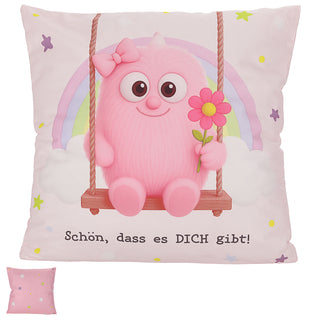 Kissen Mutmacher gelb / rosa / flieder / blau 40x40cm Baumwolle 180g Polyesterfüllung Reißverschluss Kuschelkissen einseitig bedruckt