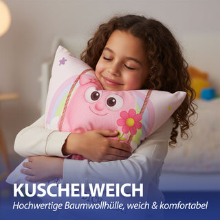 Kissen Mutmacher gelb / rosa / flieder / blau 40x40cm Baumwolle 180g Polyesterfüllung Reißverschluss Kuschelkissen einseitig bedruckt