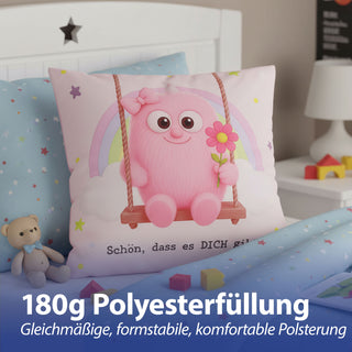 Kissen Mutmacher gelb / rosa / flieder / blau 40x40cm Baumwolle 180g Polyesterfüllung Reißverschluss Kuschelkissen einseitig bedruckt