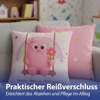 Kissen Mutmacher gelb / rosa / flieder / blau 40x40cm Baumwolle 180g Polyesterfüllung Reißverschluss Kuschelkissen einseitig bedruckt
