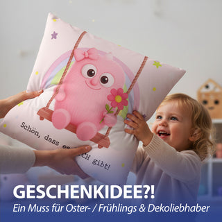 Kissen Mutmacher gelb / rosa / flieder / blau 40x40cm Baumwolle 180g Polyesterfüllung Reißverschluss Kuschelkissen einseitig bedruckt