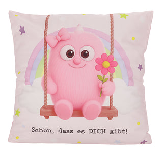 Kissen Mutmacher gelb / rosa / flieder / blau 40x40cm Baumwolle 180g Polyesterfüllung Reißverschluss Kuschelkissen einseitig bedruckt