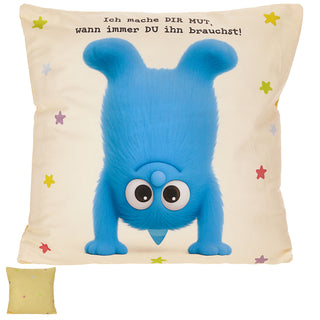 Kissen Mutmacher gelb / rosa / flieder / blau 40x40cm Baumwolle 180g Polyesterfüllung Reißverschluss Kuschelkissen einseitig bedruckt