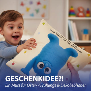 Kissen Mutmacher gelb / rosa / flieder / blau 40x40cm Baumwolle 180g Polyesterfüllung Reißverschluss Kuschelkissen einseitig bedruckt