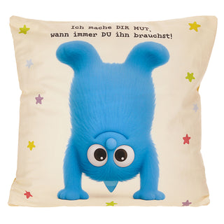 Kissen Mutmacher gelb / rosa / flieder / blau 40x40cm Baumwolle 180g Polyesterfüllung Reißverschluss Kuschelkissen einseitig bedruckt
