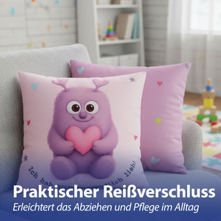Kissen Mutmacher gelb / rosa / flieder / blau 40x40cm Baumwolle 180g Polyesterfüllung Reißverschluss Kuschelkissen einseitig bedruckt