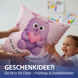 Kissen Mutmacher gelb / rosa / flieder / blau 40x40cm Baumwolle 180g Polyesterfüllung Reißverschluss Kuschelkissen einseitig bedruckt