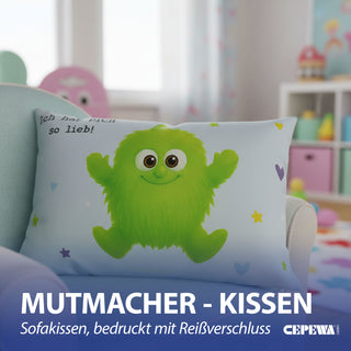 Kissen Mutmacher rosa / flieder / hellblau / blau 40x25cm Baumwolle 180g Polyesterfüllung Reißverschluss Kuschelkissen einseitig bedruckt