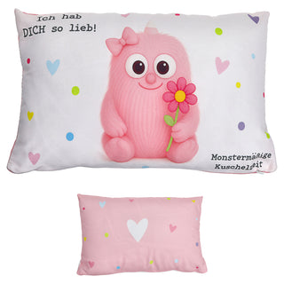 Kissen Mutmacher rosa / flieder / hellblau / blau 40x25cm Baumwolle 180g Polyesterfüllung Reißverschluss Kuschelkissen einseitig bedruckt