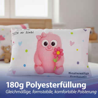 Kissen Mutmacher rosa / flieder / hellblau / blau 40x25cm Baumwolle 180g Polyesterfüllung Reißverschluss Kuschelkissen einseitig bedruckt