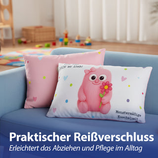 Kissen Mutmacher rosa / flieder / hellblau / blau 40x25cm Baumwolle 180g Polyesterfüllung Reißverschluss Kuschelkissen einseitig bedruckt