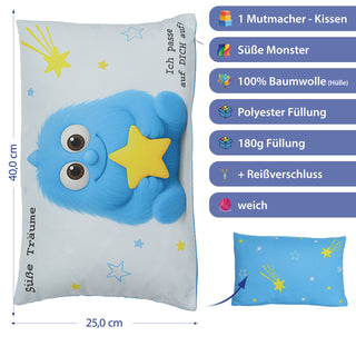 Kissen Mutmacher rosa / flieder / hellblau / blau 40x25cm Baumwolle 180g Polyesterfüllung Reißverschluss Kuschelkissen einseitig bedruckt