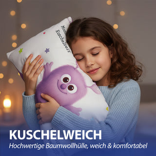 Mini Kissen Mutmacher 4er Set 12x12cm Baumwolle 40g Polyesterfüllung Reißverschluss Kuschelkissen einseitig bedruckt 4 Designs