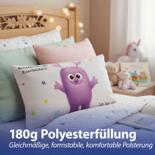 Mini Kissen Mutmacher 4er Set 12x12cm Baumwolle 40g Polyesterfüllung Reißverschluss Kuschelkissen einseitig bedruckt 4 Designs