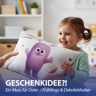 Mini Kissen Mutmacher 4er Set 12x12cm Baumwolle 40g Polyesterfüllung Reißverschluss Kuschelkissen einseitig bedruckt 4 Designs