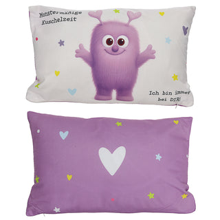 Mini Kissen Mutmacher 4er Set 12x12cm Baumwolle 40g Polyesterfüllung Reißverschluss Kuschelkissen einseitig bedruckt 4 Designs