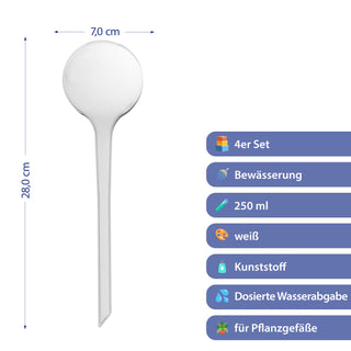 Bewässerungskugel 4er Set 7x28cm Kunststoff transparent/blau Fassungsvermögen 250ml Bewässerungssystem Durstkugel Wasserspender