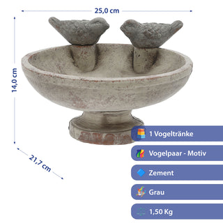 Vogeltränke mit zwei Vögeln Zement 25x14x21,7cm Wasserbecken Vogelbad Vogelbecken Gartendekoration Wasserstelle wetterfest