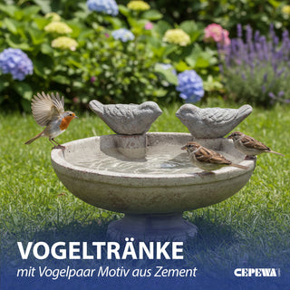 Vogeltränke mit zwei Vögeln Zement 25x14x21,7cm Wasserbecken Vogelbad Vogelbecken Gartendekoration Wasserstelle wetterfest