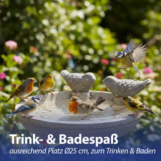 Vogeltränke mit zwei Vögeln Zement 25x14x21,7cm Wasserbecken Vogelbad Vogelbecken Gartendekoration Wasserstelle wetterfest