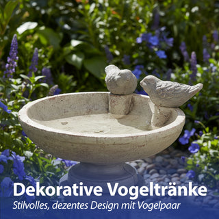 Vogeltränke mit zwei Vögeln Zement 25x14x21,7cm Wasserbecken Vogelbad Vogelbecken Gartendekoration Wasserstelle wetterfest