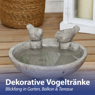Vogeltränke mit zwei Vögeln Zement 25x14x21,7cm Wasserbecken Vogelbad Vogelbecken Gartendekoration Wasserstelle wetterfest