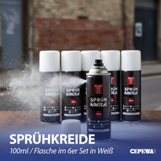 6/24x Kreidespray Weiß Set 4,5x15x5cm VOC 32% Dosenvolumen 175ml Sprühkreide Markierungsspray Dosenspray wasserlöslich Kreidefarbe temporär