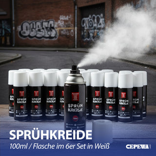Kreidespray Weiß 24er Set 4,5x15x5cm VOC 32% Dosenvolumen 175ml Sprühkreide Markierungsspray Dosenspray wasserlöslich Kreidefarbe temporär