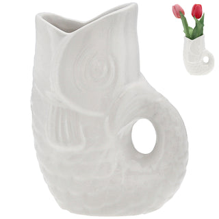 Vase Fisch 'Blubb' 12x13x7cm Dolomit weiß/blau/türkis Blumenvase Dekovase Tischvase Fischform Fischmaul Henkel