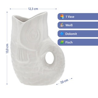 Vase Fisch 'Blubb' 12x13x7cm Dolomit weiß/blau/türkis Blumenvase Dekovase Tischvase Fischform Fischmaul Henkel