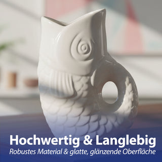 Vase Fisch 'Blubb' 12x13x7cm Dolomit weiß/blau/türkis Blumenvase Dekovase Tischvase Fischform Fischmaul Henkel