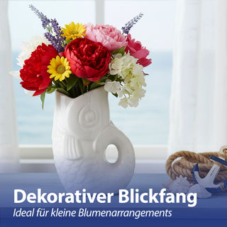 Vase Fisch 'Blubb' 12x13x7cm Dolomit weiß/blau/türkis Blumenvase Dekovase Tischvase Fischform Fischmaul Henkel