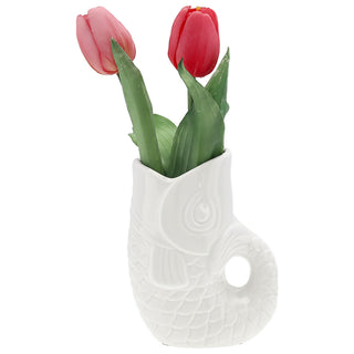 Vase Fisch 'Blubb' 12x13x7cm Dolomit weiß/blau/türkis Blumenvase Dekovase Tischvase Fischform Fischmaul Henkel