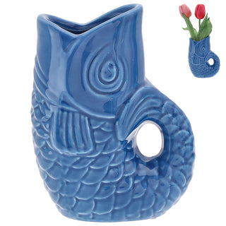 Vase Fisch 'Blubb' 12x13x7cm Dolomit blau Blumenvase Dekovase Tischvase Fischform Fischmaul Henkel